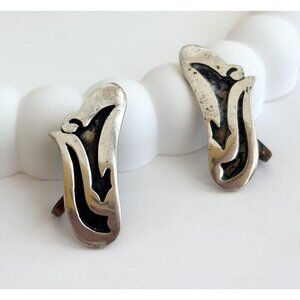 Hopi Overlay Alpaca Sterling Silver Modernist Freeform Mexican Studs